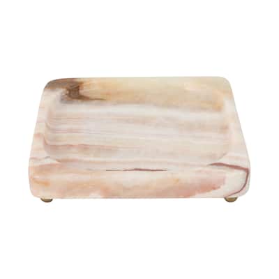 Handcrafted Stone Marble Decorative Tray Casual Style - 1" Ivory - 7" x 7" x 1"