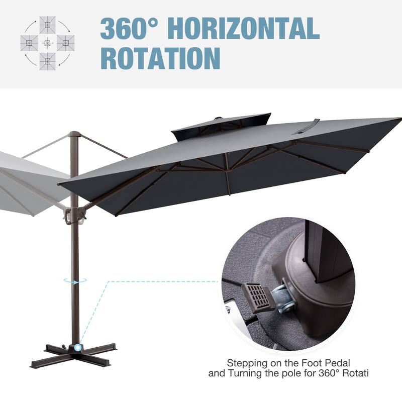 VredHom 11x11 FT Outdoor Patio Double Top Cantilever Umbrella with Wheel Base