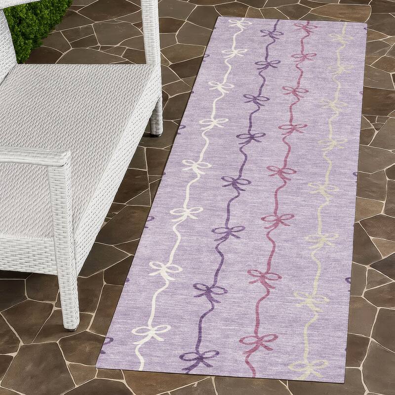 Machine Washable Indoor/ Outdoor Modern Bow Stripe Chantille Rug - Lavender - 2'3" x 7'6"