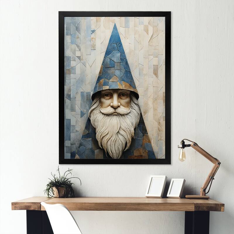 Designart "Fantasy Beige And Blue Gnome Portrait III" Gnome Framed Wall Art Prints - 30 in. wide x 40 in. high - Black