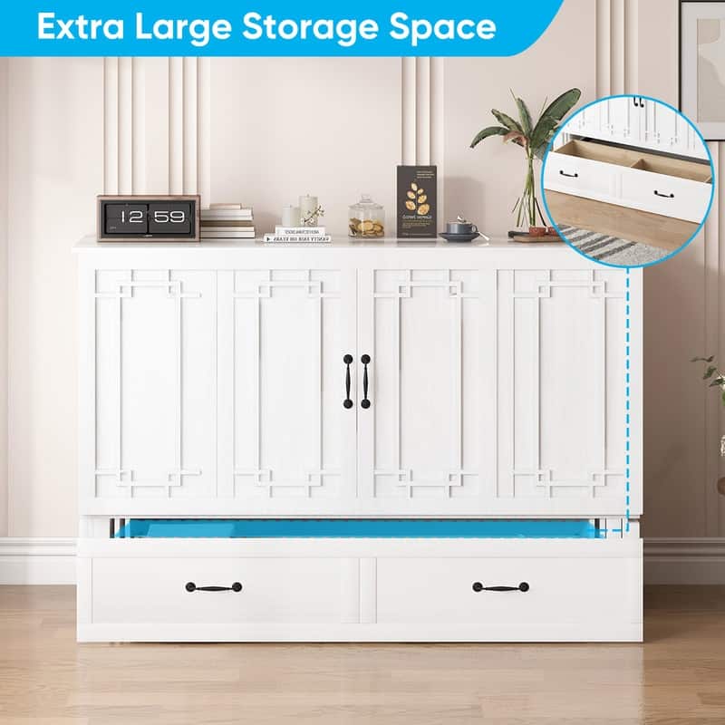 Mixoy Queen Size Murphy Bed with Mattress,Foldable Space-Saving Cube Cabinet Bed