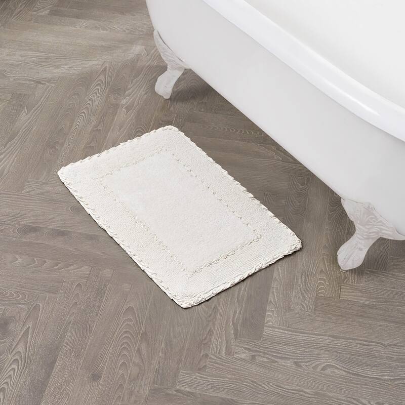 Laura Ashley Ruffle Border Pure Cotton Bath Rugs - 17" x 24" - Ivory