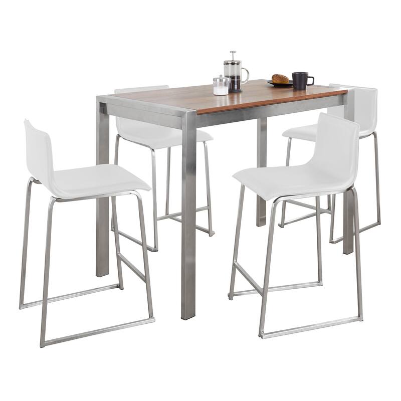 Strick & Bolton Forrest Mara Upholstered 5-Piece Counter Height Dining Set - White Faux Leather/Walnut Wood Top