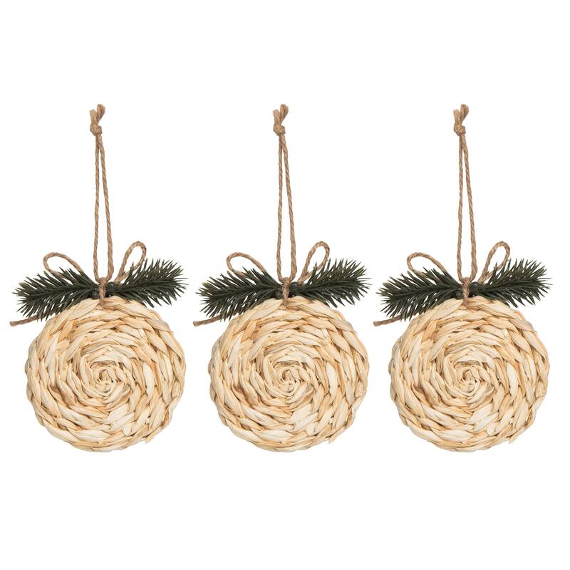 Transpac Grass Woven Icon Ornament Set of 3 Christmas Home Decorations - Multicolor