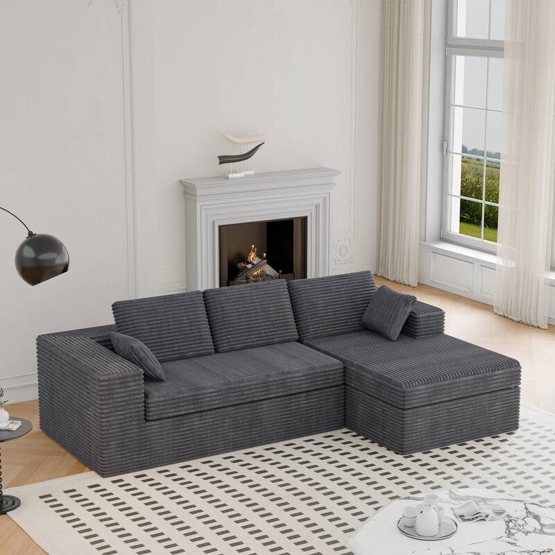 Modland 108”L-Shaped Modular Corduroy Couch with Deep Seats Comfy Sectional Sofa for Living Room