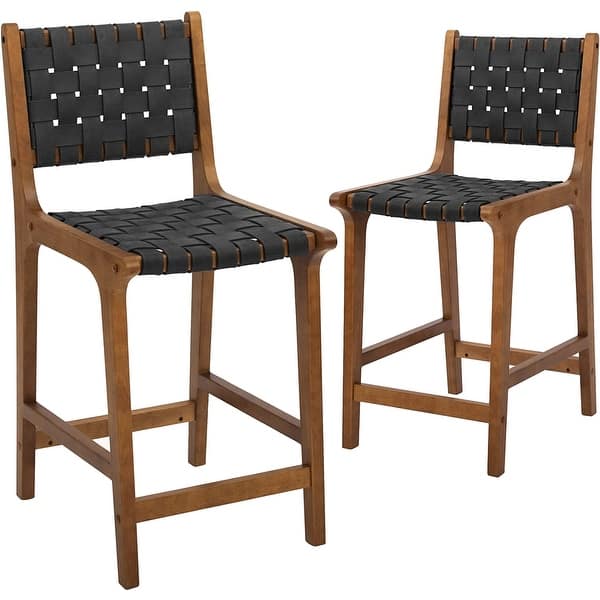 Counter Stool 24 Inch Seat Height Faux Leather Straps, Set of 2, Brown