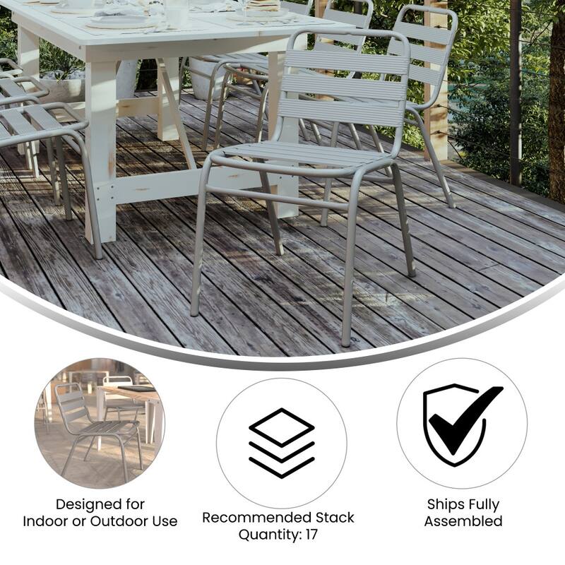 Commercial Aluminum Indoor-Outdoor Restaurant Stack Chair with Triple Slat Back