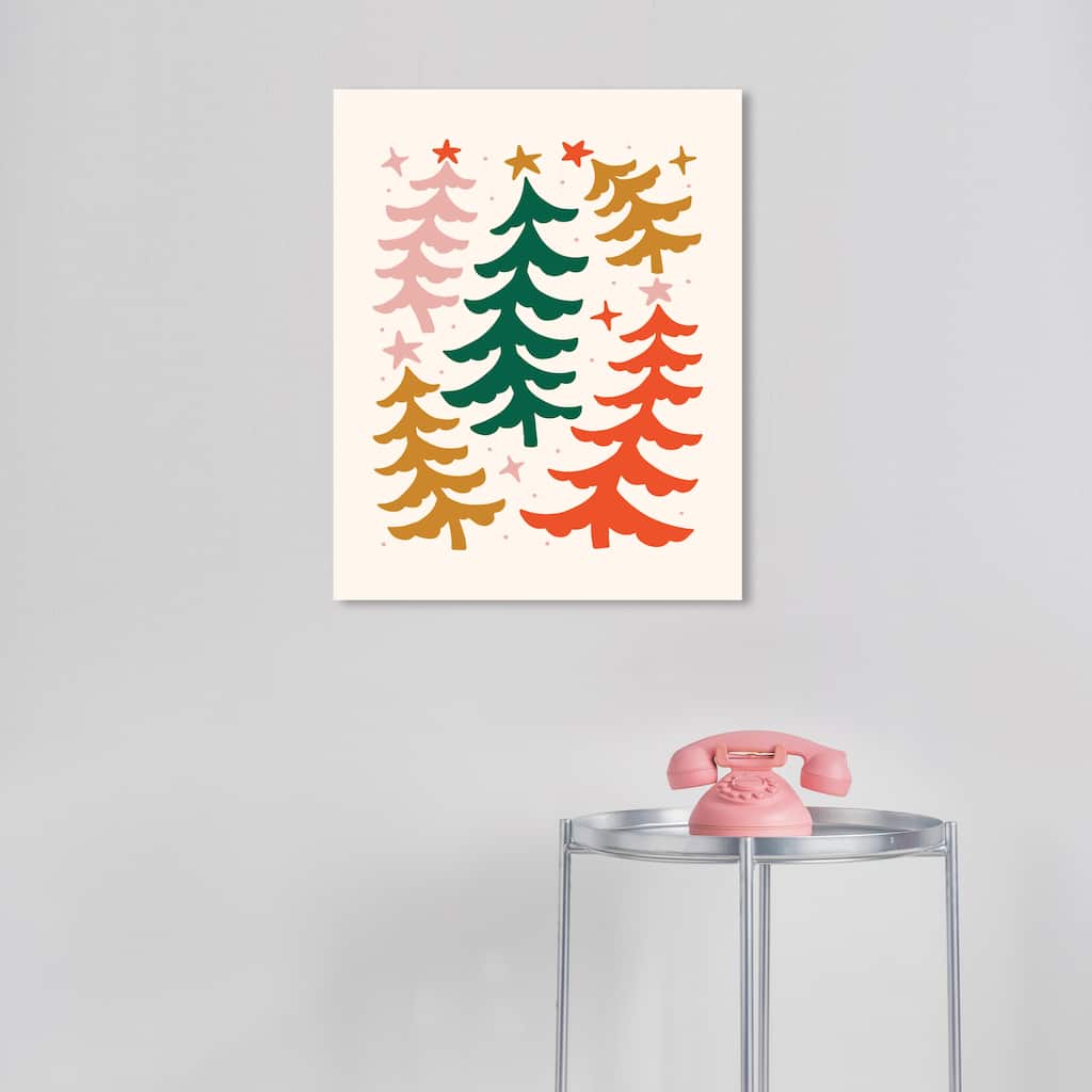 Wynwood Studio Canvas Holiday and Seasonal Dancing Pines Red Modern & Contemporary Wall Art Canvas Print