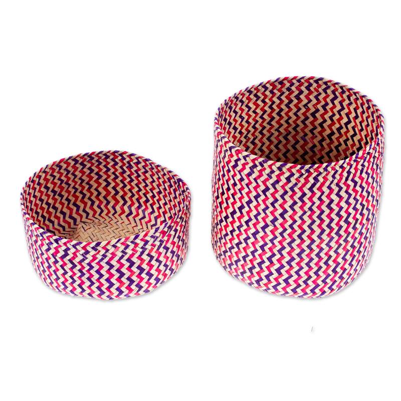Novica Handmade Tiger In Fuchsia Natural Fiber Basket