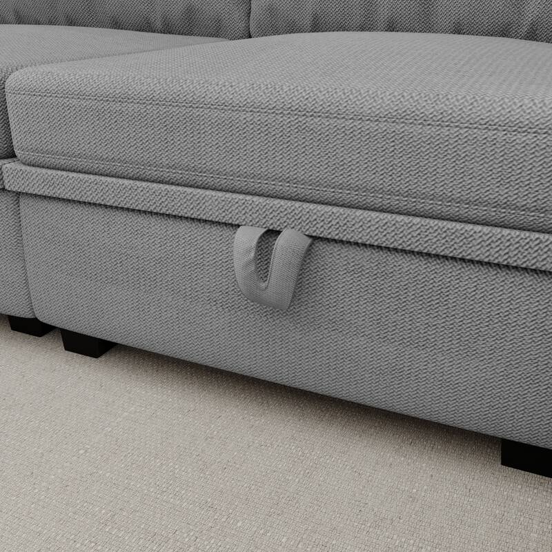 6-Seat U-Shaped Modular Reversible Sectional Sofa with Storage Ottoman