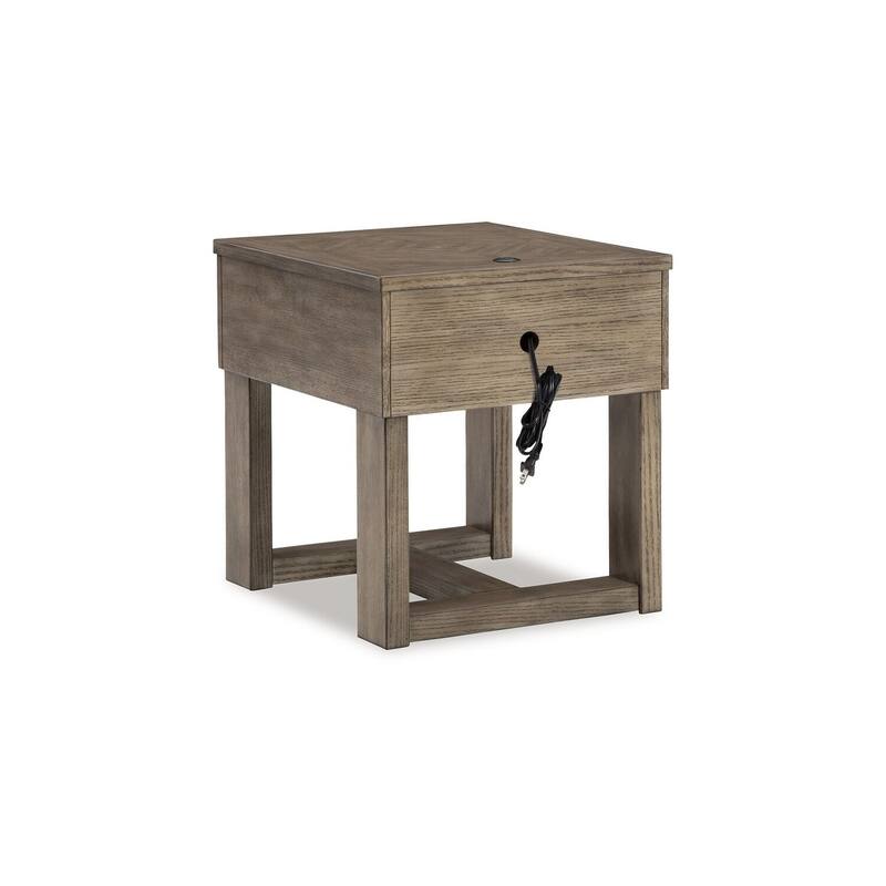 24 in. Weathered Gray Rectangle Wood End Table with USB Charging Ports
