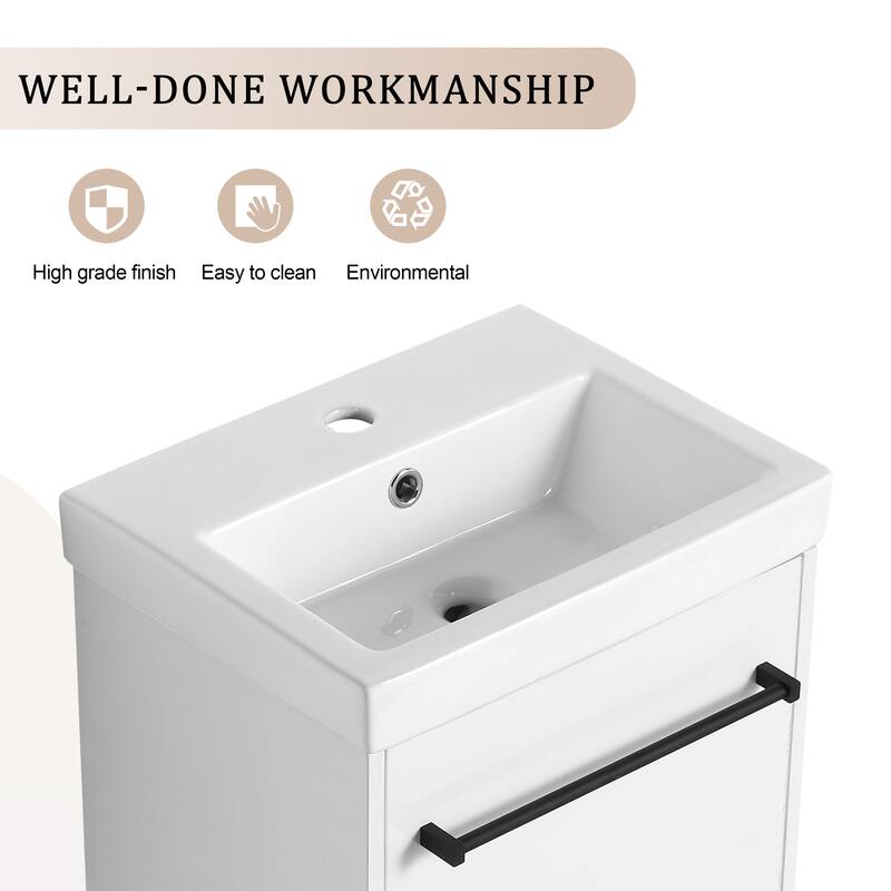 Bathroom Vanity With Sink In 16/18 Inch, Floating Bathroom Vanity With Soft Close Door