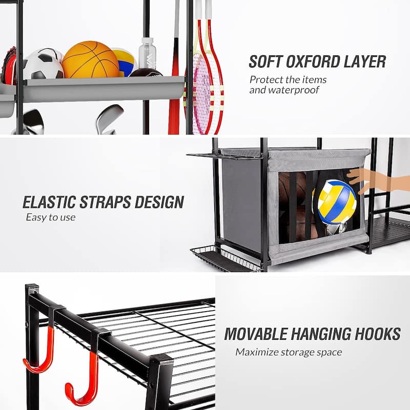 Sttoraboks Garage Sports Equipment Organizer, Sports Storage Rack Fits 2 Golf Bags and Other Sports Equipment
