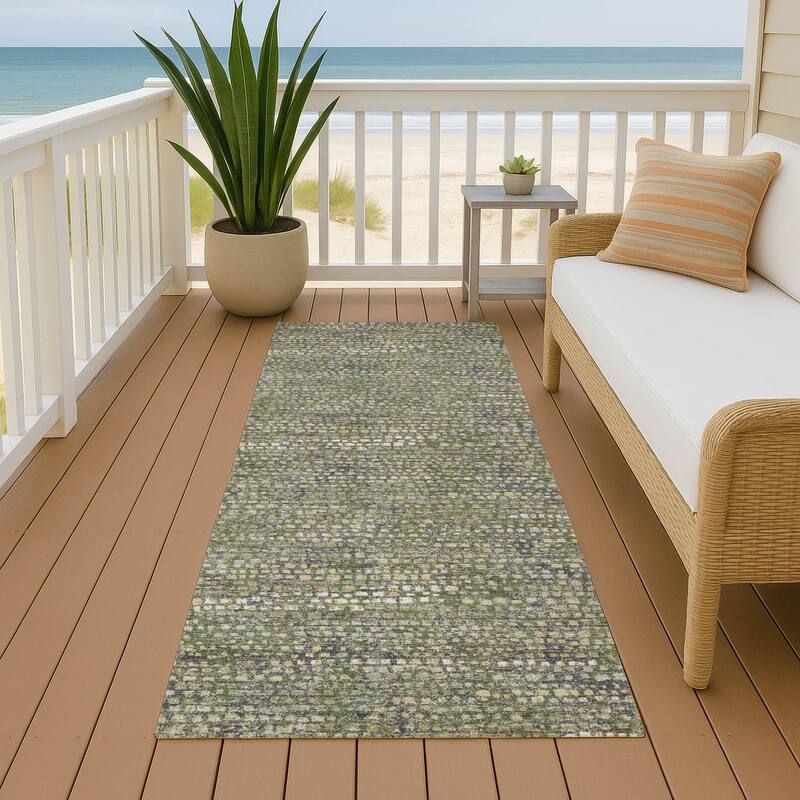 Machine Washable Indoor/ Outdoor Casual Kersey Chantille Rug - Olive - 2'3" x 7'6"