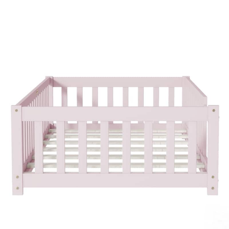 Floor Platform Bed with Fence without Door