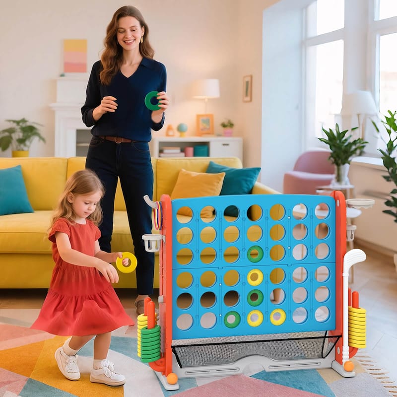 Costway Giant 4-in-a-Row Game Set with Ring-toss, Basketball Hoop, - See Details