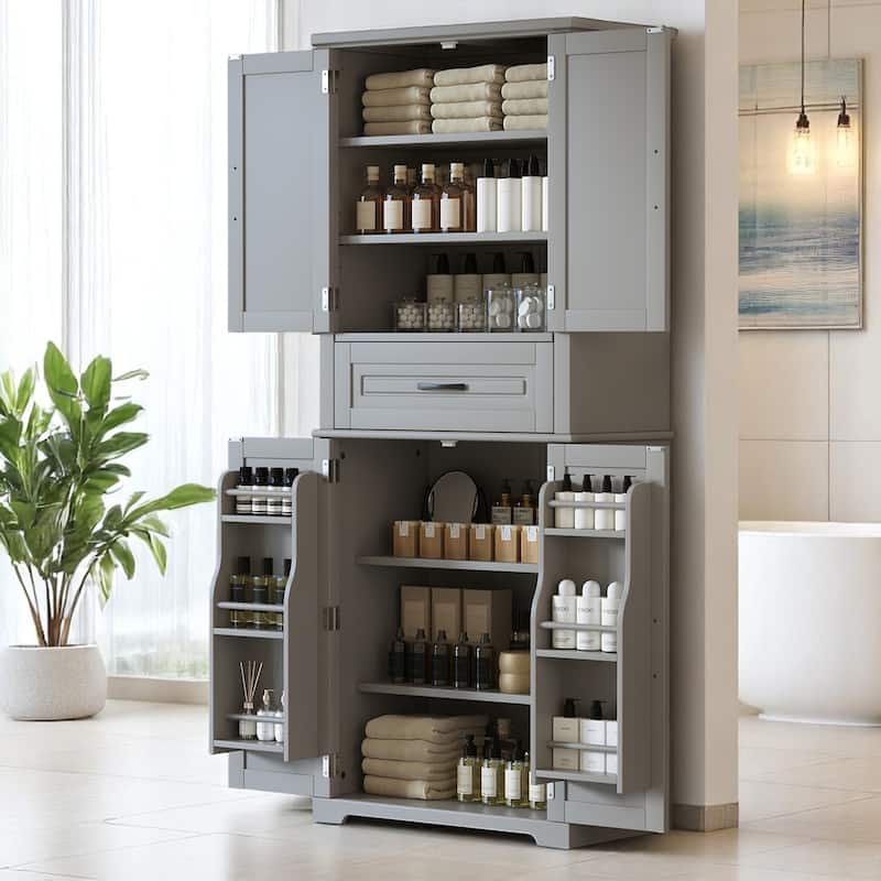 Freestanding Bathroom Cabinet with Adjustable Shelf, Storage Drawer and Doors, MDF Tall Organizer for Bathroom