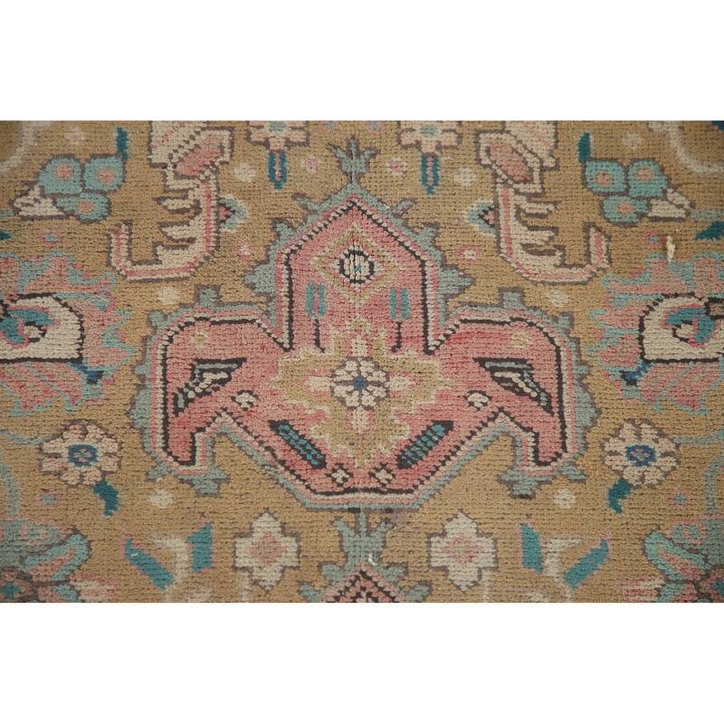 Hand Knotted Oriental 100% Wool Carpet Traditional Medallion Yellow & Gold Tabriz Area Rug - 9' 8'' X 6' 10''