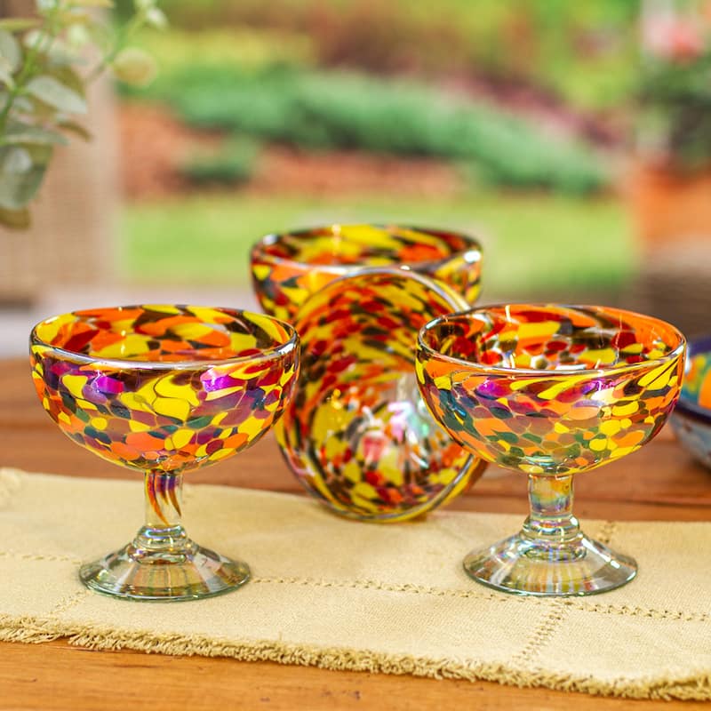 Novica Handmade Intense Celebration Handblown Recycled Cocktail Glasses (Set Of 4)