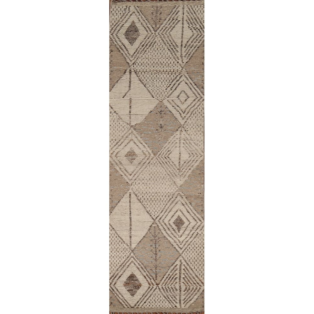 Geometric Moroccan Runner Rug Handmade Oriental Wool Carpet - 2'11"x 13'1"