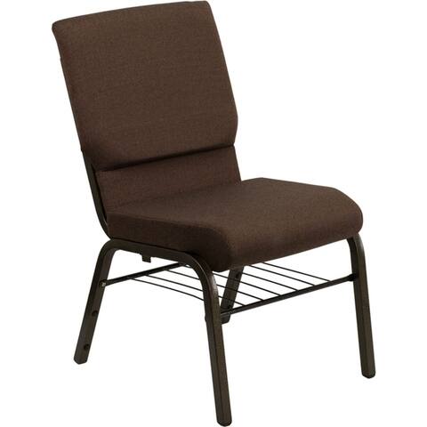 Offex 18.5"W Brown Fabric Church Chair with 4.25" Thick Seat, Book Rack - Gold Vein Frame - Not Available