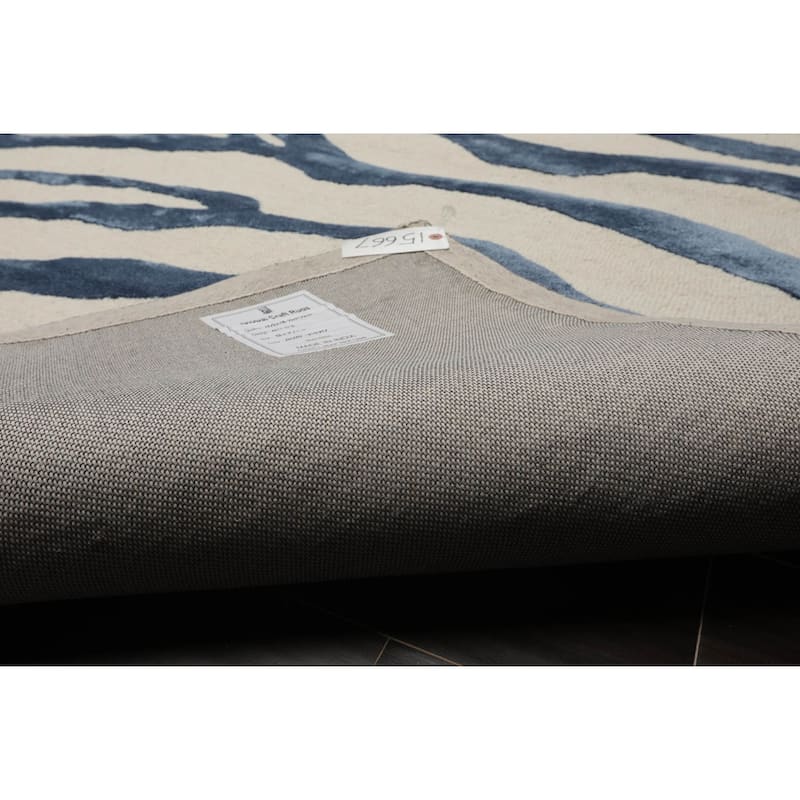 Hand Made Wool Silk Animal Print Oriental Area Rug Blue Color