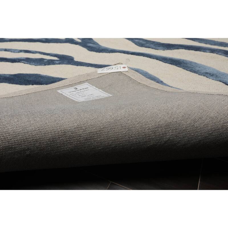 Hand Made Wool & Faux Silk Animal Print Modern Oriental Area Rug Blue
