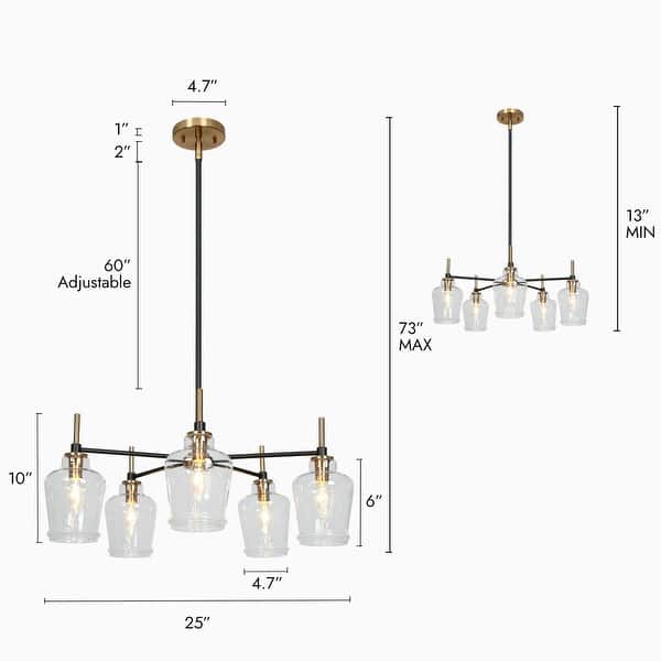 Mid-Century Modern 5-Light Glass Pendant Light in Black and Gold for ...