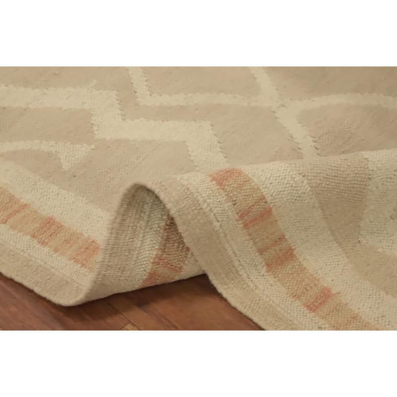 Hand Woven Oriental 100% Wool Carpet Southwestern Tribal Beige & Ivories Kilim Runner Rug - 9' 11'' X 2' 6''