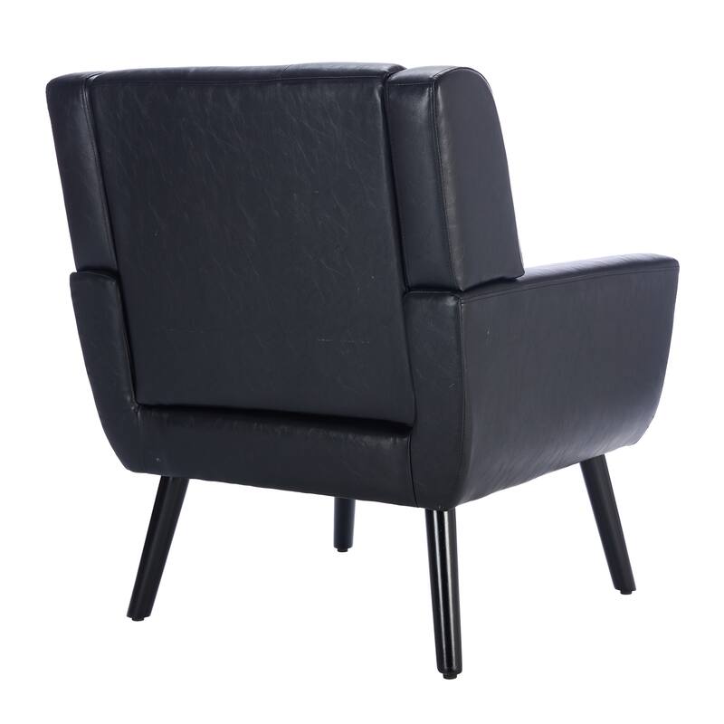 PU Ergonomic Accent Chair with Curved Back and Black Wood Legs, 250lb Capacity