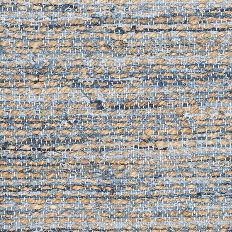Area Rug 6x9 Natural Blue Jute Denim Braided Flatweave Living Room Bedroom Rug - 108 x 72