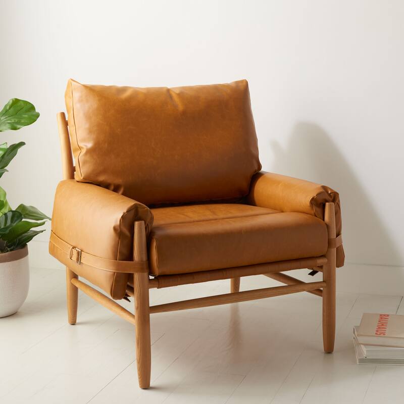 SAFAVIEH Clarice Caramel/Natural Mid Century Arm Chair - 35" W x 32" D x 38" H - 35Wx32Dx37H