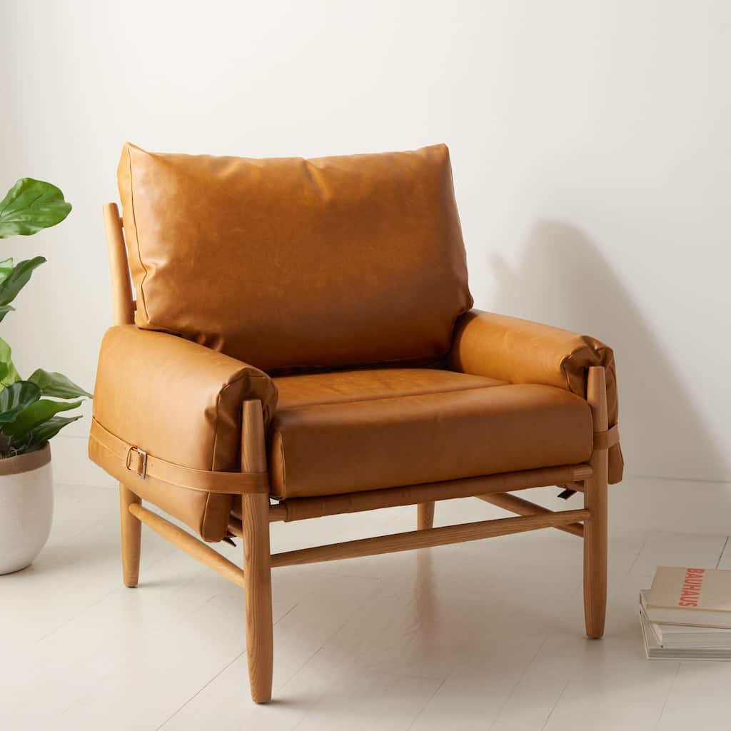 SAFAVIEH Clarice Caramel/Natural Mid Century Arm Chair - 35" W x 32" D x 38" H - 35Wx32Dx37H