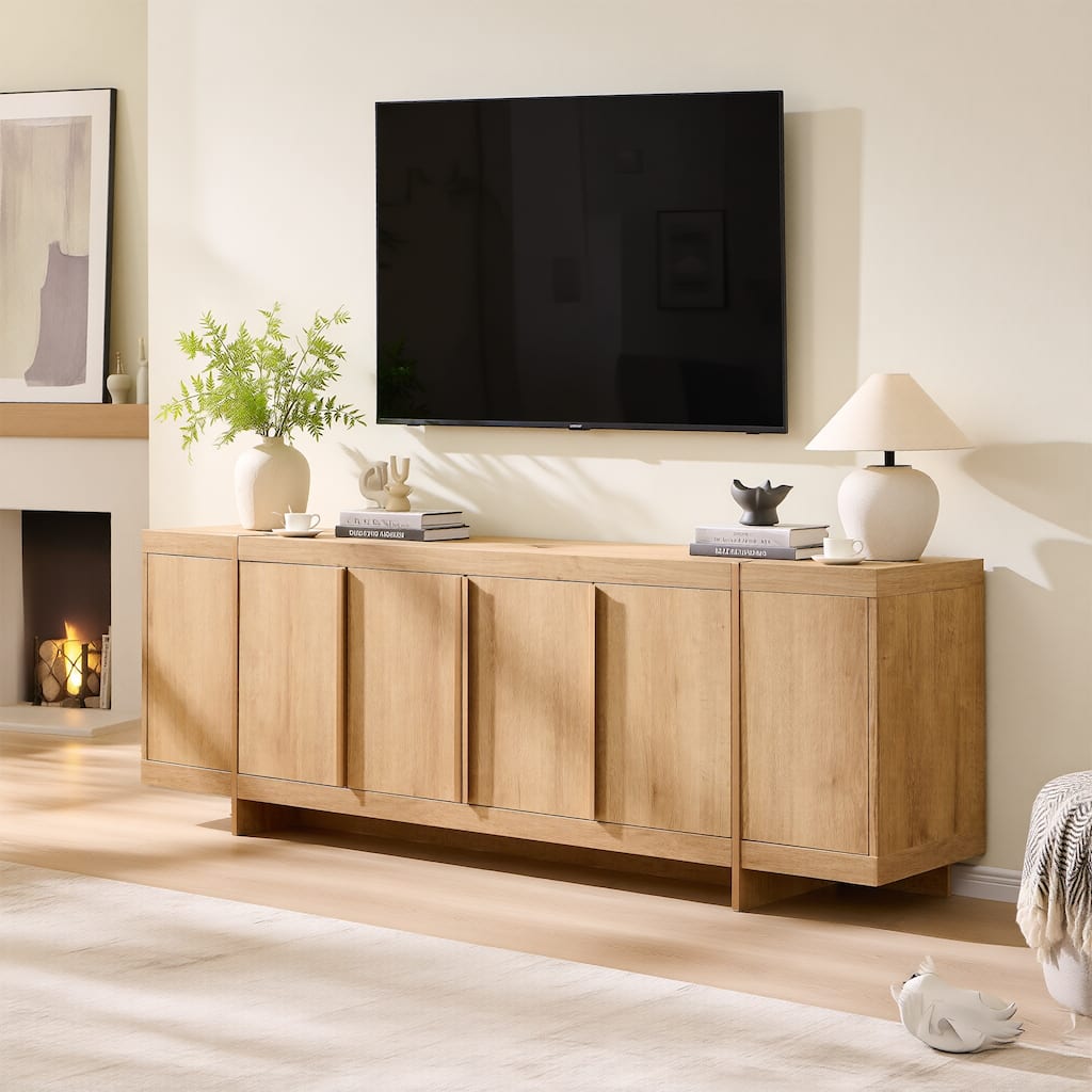 Modern 70" TV Stand, Entertainment Center, Handle-Free Hidden Design