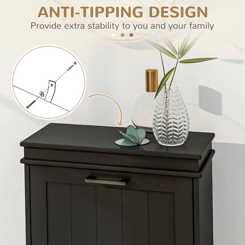 HOMCOM Shoe Cabinet for Entryway, Narrow Shoe Rack Storage Organizer with 2 Flip Drawers and Adjustable Shelves