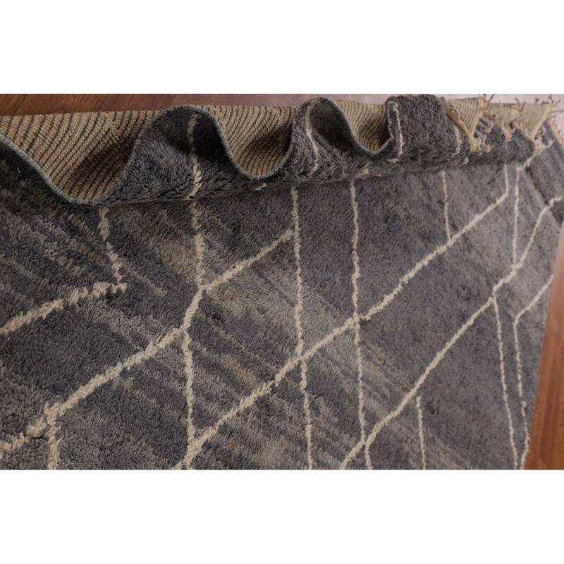 Plush Moroccan Area Rug Hand-Knotted Oriental Wool Carpet - 7'10" x 10'11"
