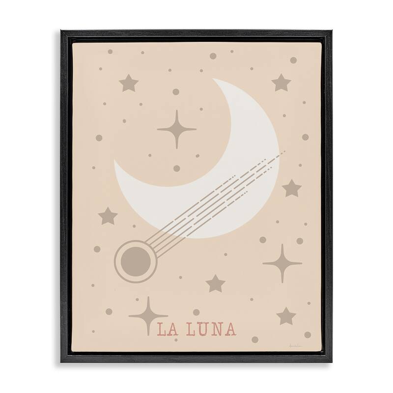 Stupell Minimal Moon with Stars Framed Floater Canvas Wall Art Design By Daniela Santiago - 17 x 21 - Black