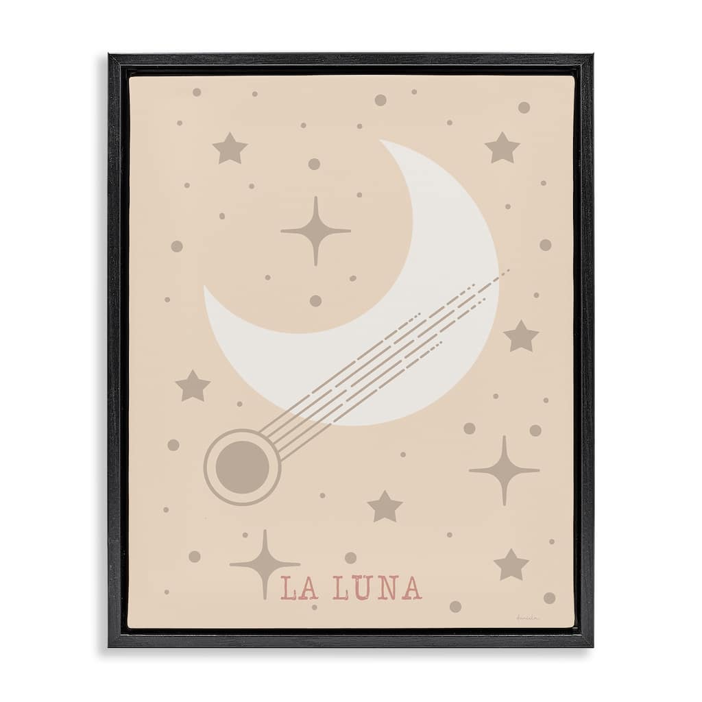 Stupell Minimal Moon with Stars Framed Floater Canvas Wall Art Design By Daniela Santiago