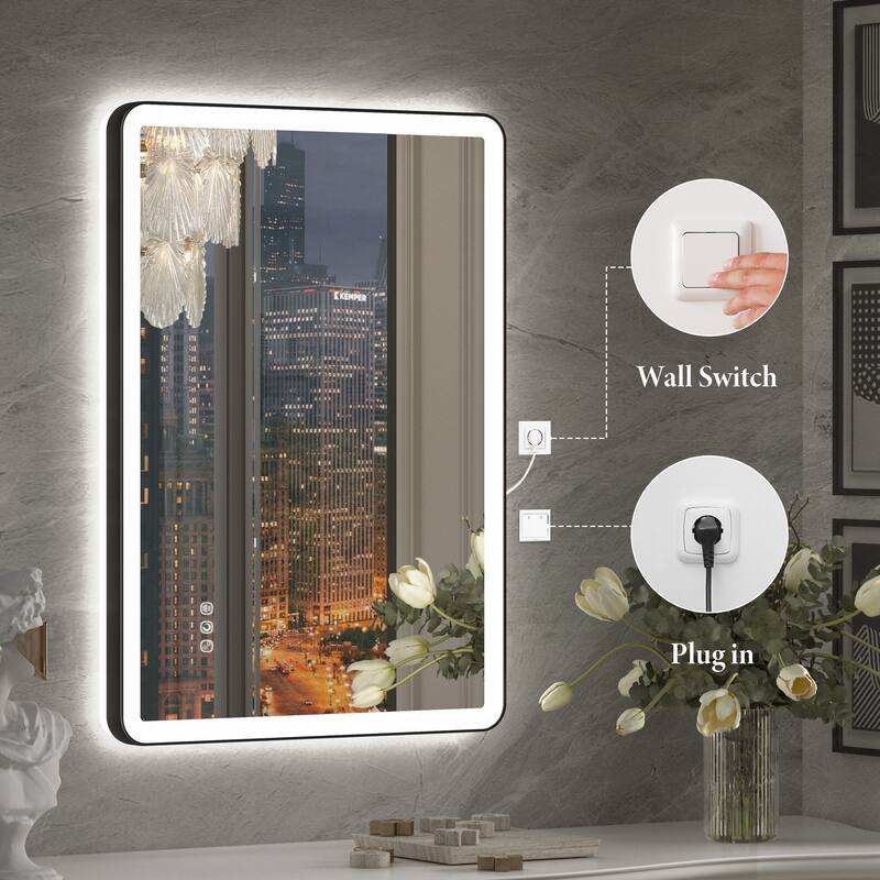 QuivaraView Luxury Aluminum Black Micro-arc Framed bathroom Vanity Wall Mounted LED lighted Mirror