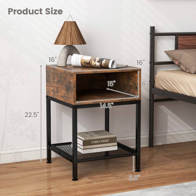 Metal Frame End Table with Storage Shelf for Bedroom and Office Use - 16" x 16" x 22.5"