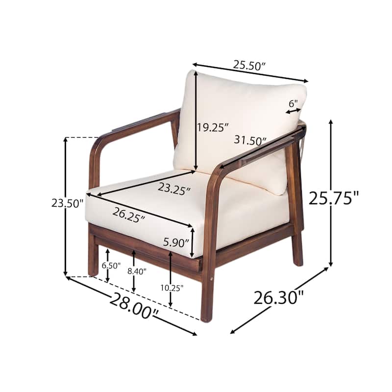 [Set of 2] 28" Outdoor Lounge Chair with Woven Backrest,Solid Wood Frame,Comfortable Cushions,Curved Armrests
