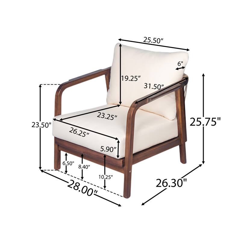 Outdoor Lounge Chair with Woven Backrest, Solid Wood Frame, and Comfortable Cushions for Patio or Garden