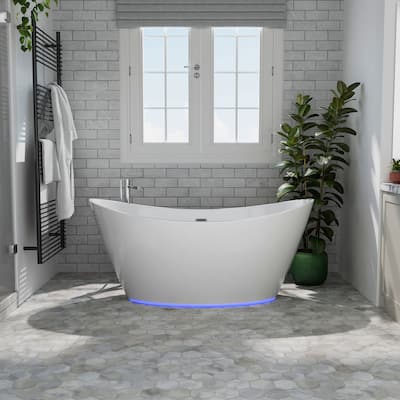 7 Color Changing Lights 59" X 30" Freestanding Soaking Bathtub