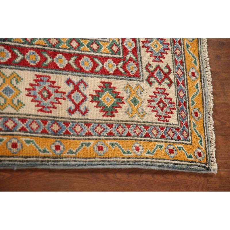 Geometric Kazak Oriental Accent Rug Hand-Knotted Wool Carpet - 3'5"x 5'0"
