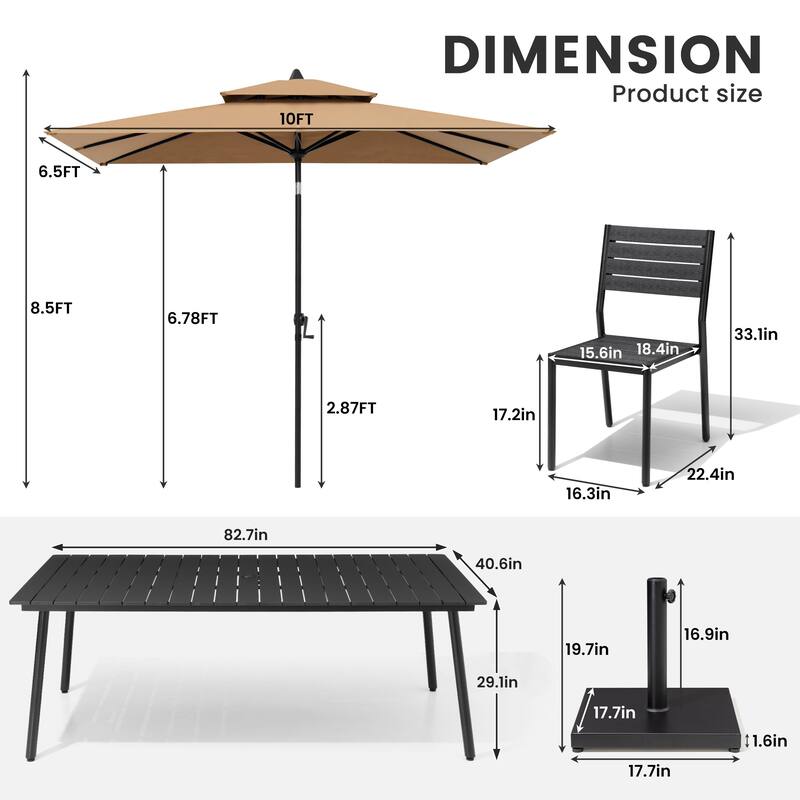11-Piece Patio Dining Set Aluminum Table and 8 Stackable Chairs w/10 ft Umbrella and Base Stand