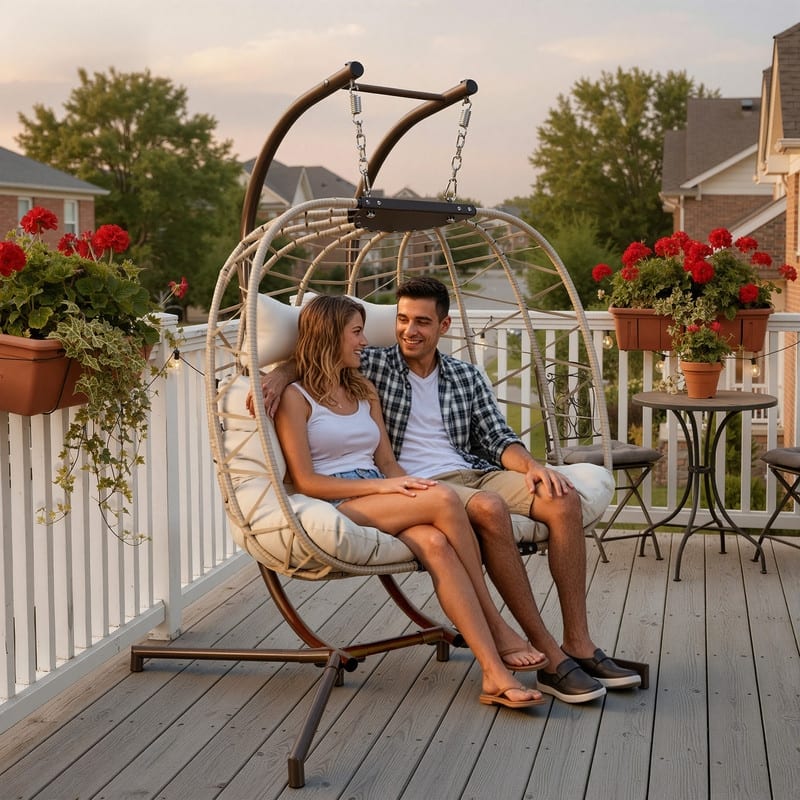Oversized Outdoor Double Hanging Egg Chair with Cushions, 700 lbs Capacity Swing Chair for Indoor or Patio