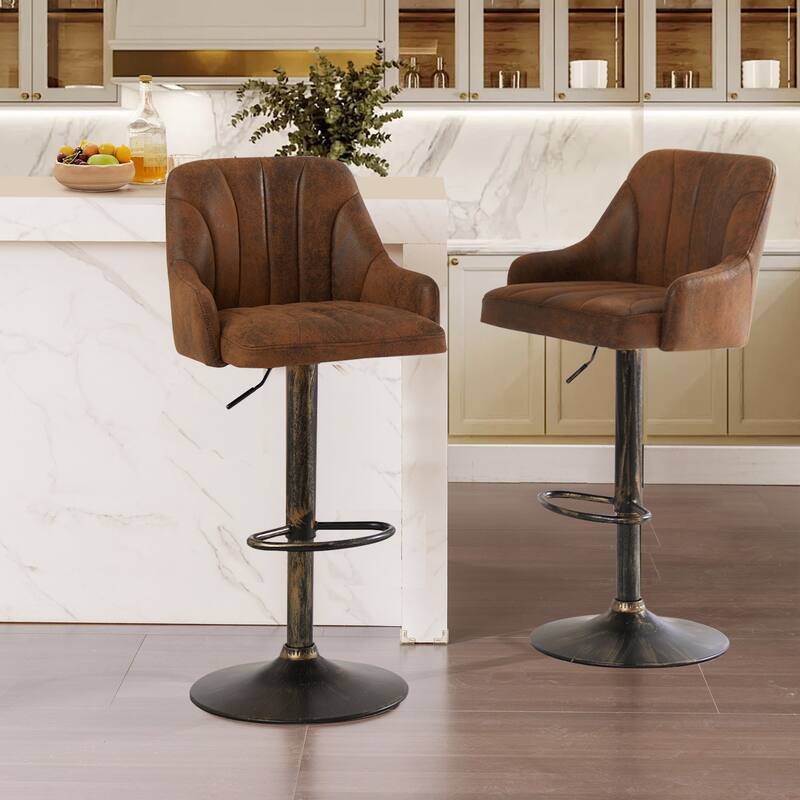 Adjustable Armless Swivel PU Leather Bar Stools Chrome Air Lift Counter Height Stools Set of 4 for Living Room Kitchen Bar