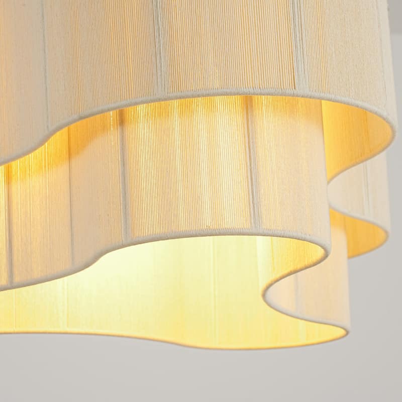 1-Light Bohemian Coastal Hand-Woven Off-White Cotton Thread Drum Chandelier for Bedroom, Porch