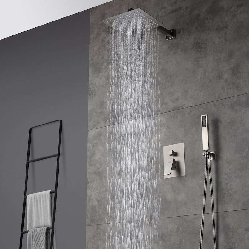2 Function 10-inch Wall Mounted Dual Shower Heads Shower System - Brushed Nickel