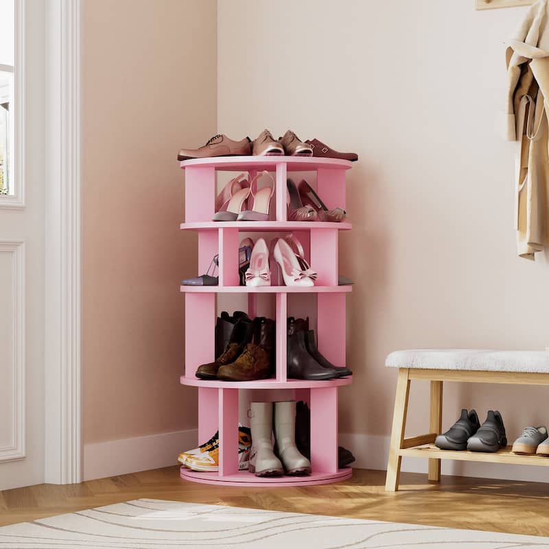 16 Pair Rotating Shoe Rack Tower, Spinning Shoe Storgae Rack - 16 Pair - Pink